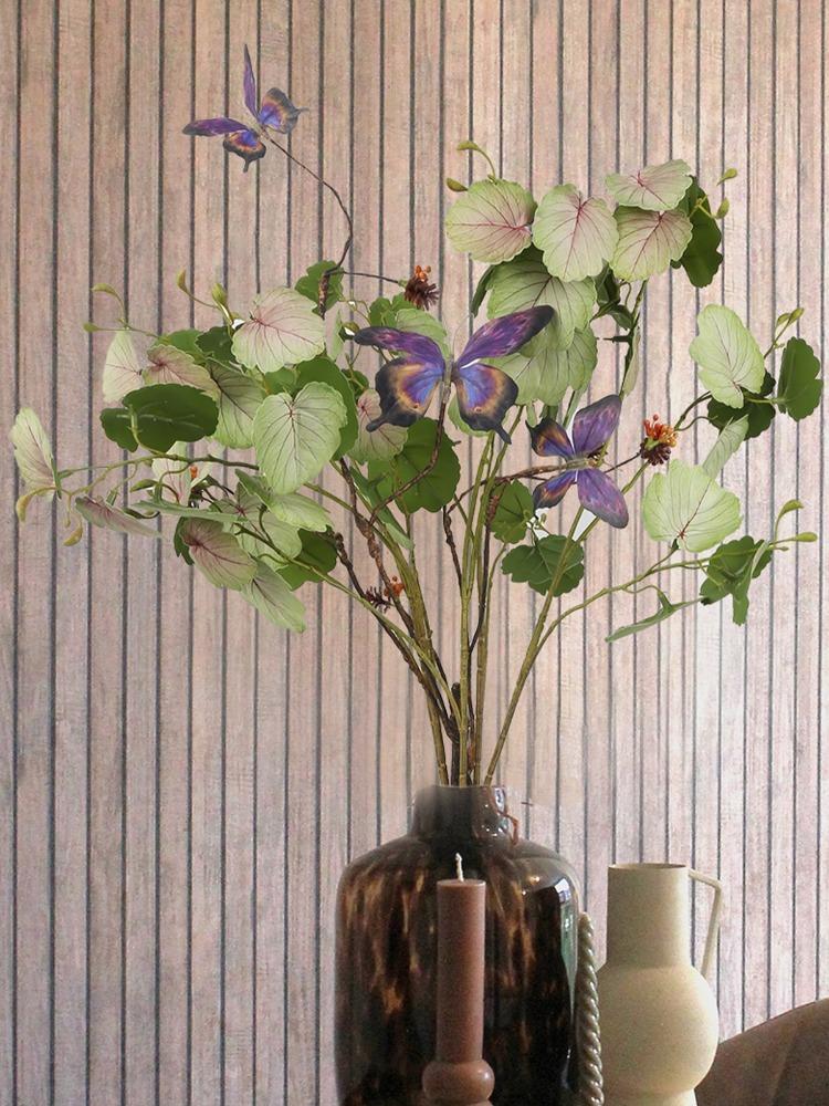 6Pcs Artificial Green Plants Faux Plants 70cm Real Touch Begonia Leaves Branches with Butterfly Fake Flowers Arrangements for Home Office Shop Decor