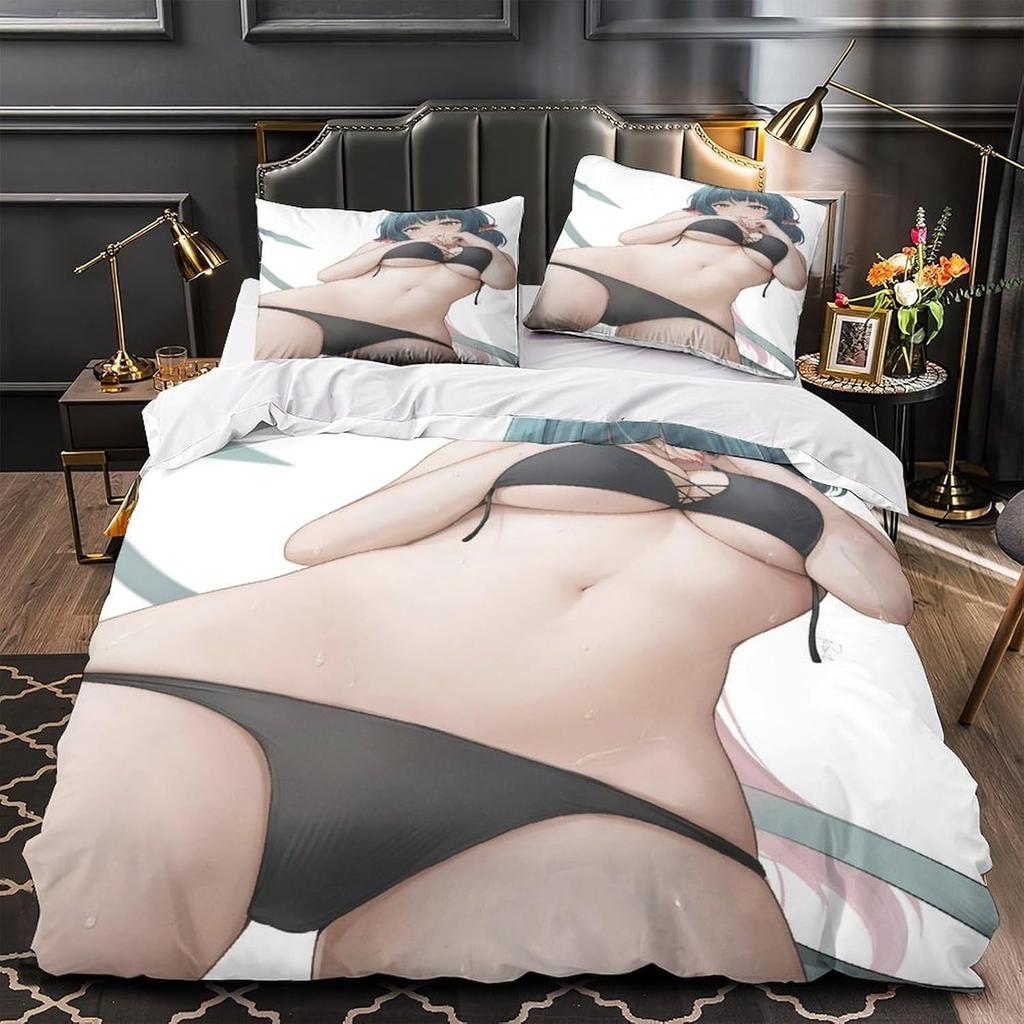 Полный и сексуальный девочка мальчик детский пуховый пододеяльник постельный набор 3D принт аниме девушка кровать супер мягкое ультратонкое волокно и подушки