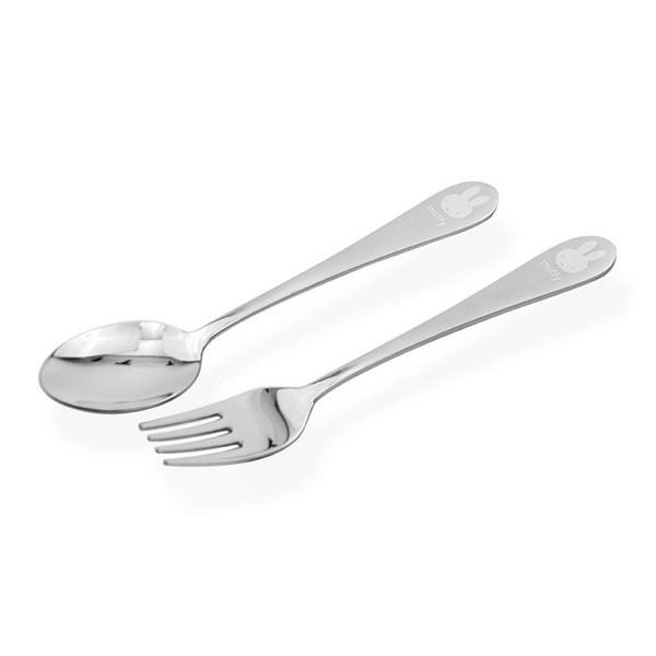 Laser Stainless Steel Miffy Spoon and Fork Set, Silver, Spoon + Fork