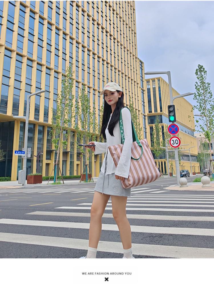 2026 Trendy Korean Color Block Stripe Large Tote Bag