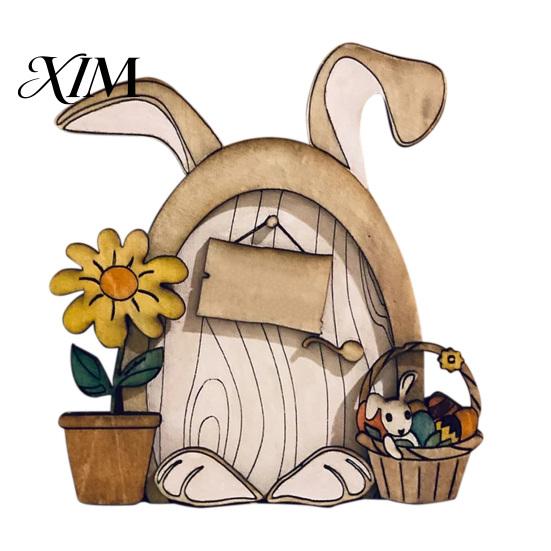 Decorative Hanging Fairy Door Wooden Decor, 2D Gnome Elf Ornament, Bunny Mushroom Hand Painted Rabbit Decorations Wood Craft, House
