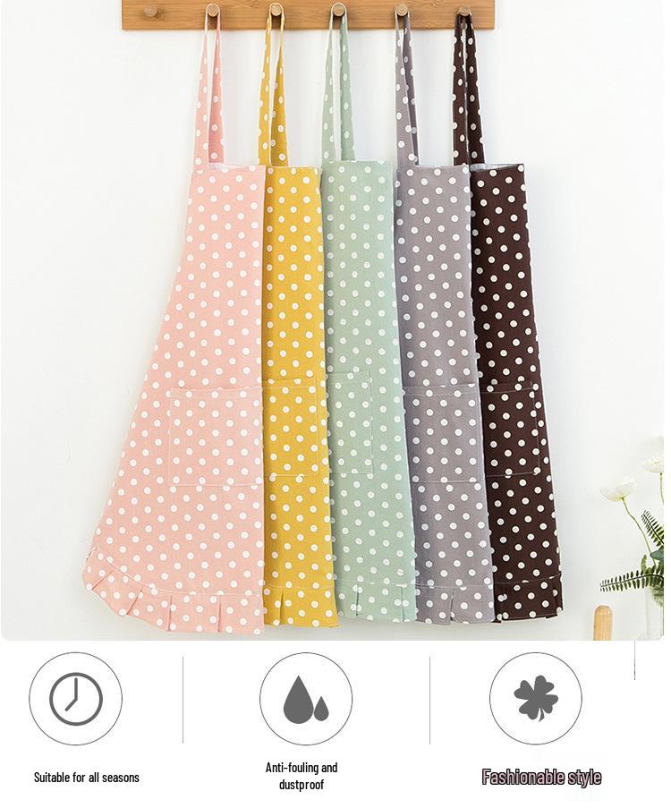 Cute Japanese Style Polka Dot Apron: Breathable, Hanging Neck, Waterproof & Oil-Proof for Kitchen.