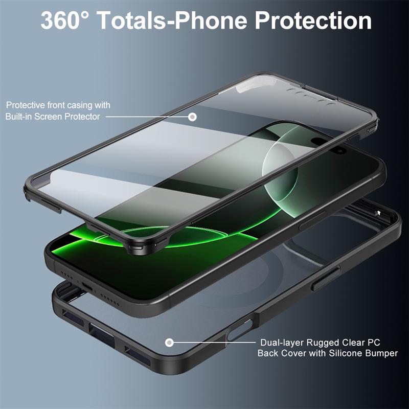 Полностью закрывающий магнитный чехол для iPhone 17 Pro Max - Совместим с моделями 13-17, Прозрачный дизайн