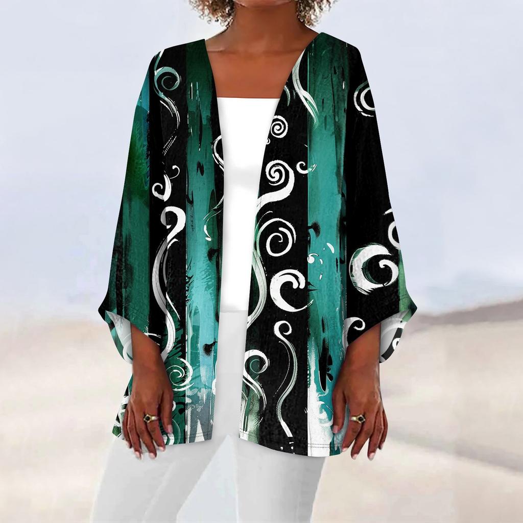 Женская повседневная модная легкая куртка средней длины с принтом в стиле ретро, кардиган