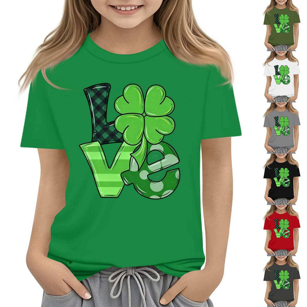 Children's Round Neck Casual Saint Patrick Printed Short Sleeve T-Shirt