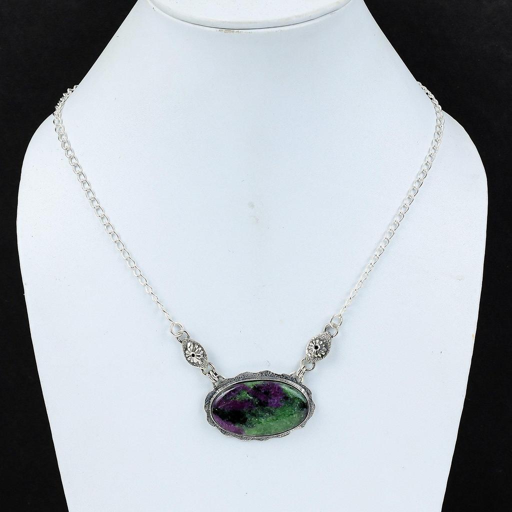 Натуральный рубин цоизит драгоценный камень ручной работы из стерлингового серебра 925 пробы гальванопластика ожерелье, рубин цоизит серебро для жены унисекс кулон пасхальные подарки