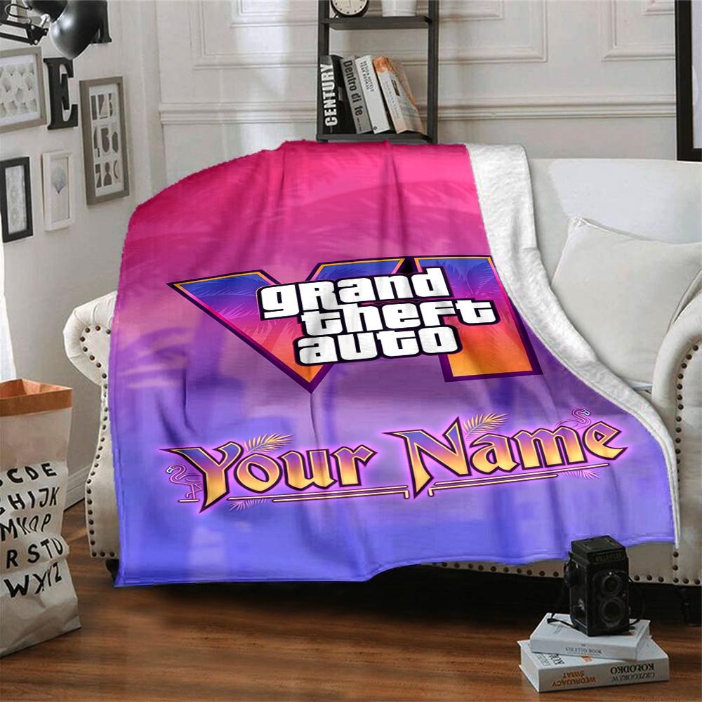 Grand Theft Auto Customize Text Blanket Throw Personalized Blanket Ultra-Soft Great for Living Room Picnics Nap Sofa Four Seasons Universal