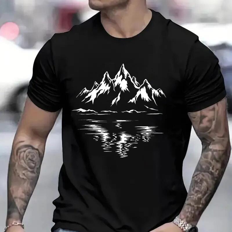 Mountain Print Men's T-shirt Summer Outdoor Comfortable Breathable Short-sleeved Top Outdoor Lovers Oversized Men T-shirt