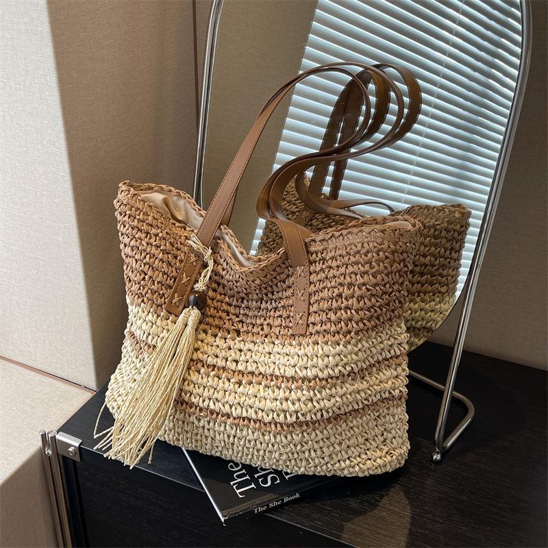 Плетеная сумка из соломы большой вместимости, женская новая летняя плетеная пляжная сумка для отдыха и поездок