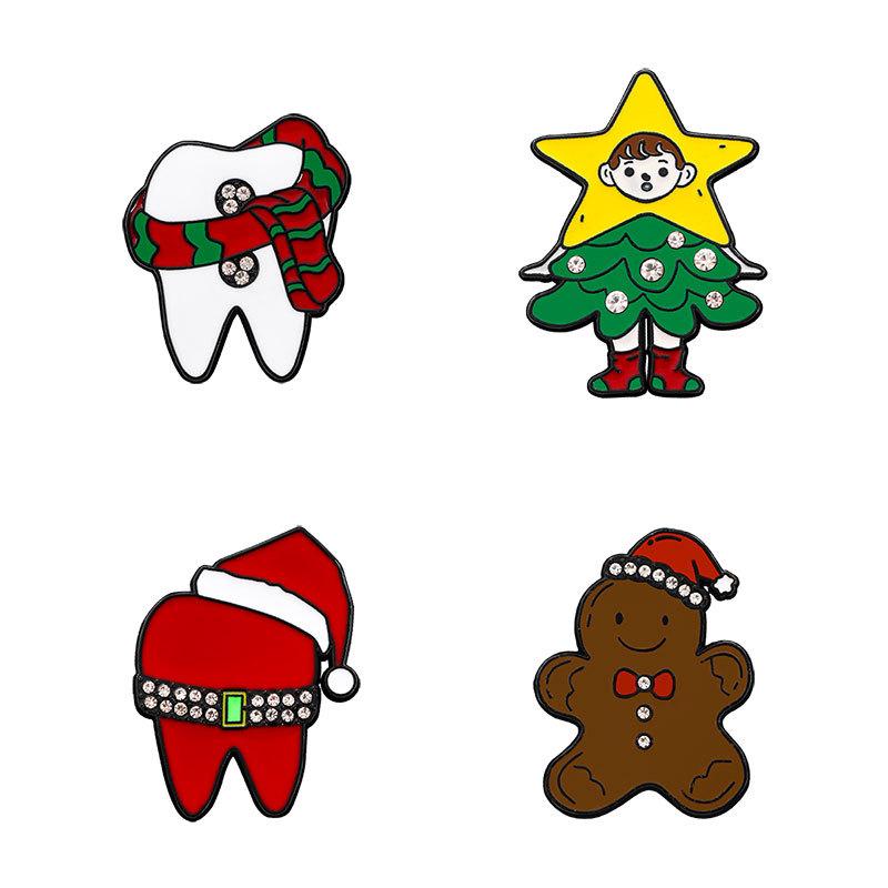 Christmas cartoon brooch cute Christmas tree gingerbread man Christmas hat festive atmosphere drip point drill