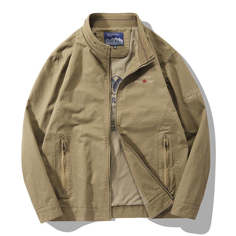 Весенне-осенняя мужская куртка среднего возраста из чистого хлопка, повседневная, функциональная куртка с воротником-стойкой и длинным рукавом