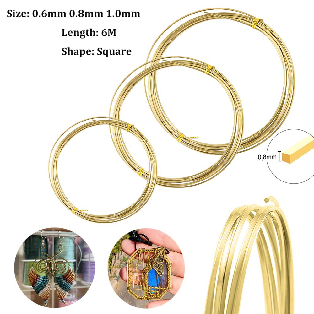 0.6mm,0.8mm,1.0mm 6M Square Copper Wire Half Hard Yellow Brass Wire for Jewelry Beading Craft Work