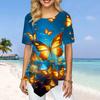 Women Plus Size Ladies Tee Shirts Pink Butterfly Print Loose Casual Tops Female Irregular Summer Clothes