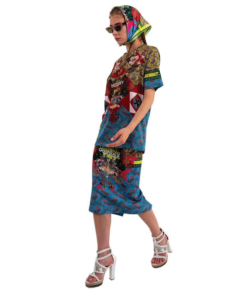 Greedius Blue Paisley Skirt