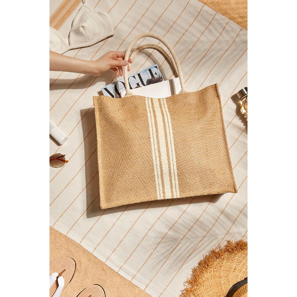 Пляжная сумка через плечо с ручкой для покупок из натурального джута Live Simple с принтом 42x35x12