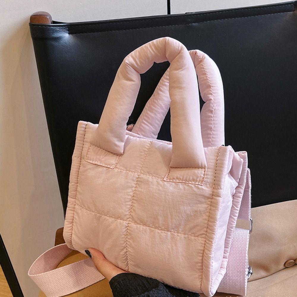 Large Capacity Cotton-padded Tote Bag Korean Style Puffy Crossbody Bag Nylon Handbag Lady