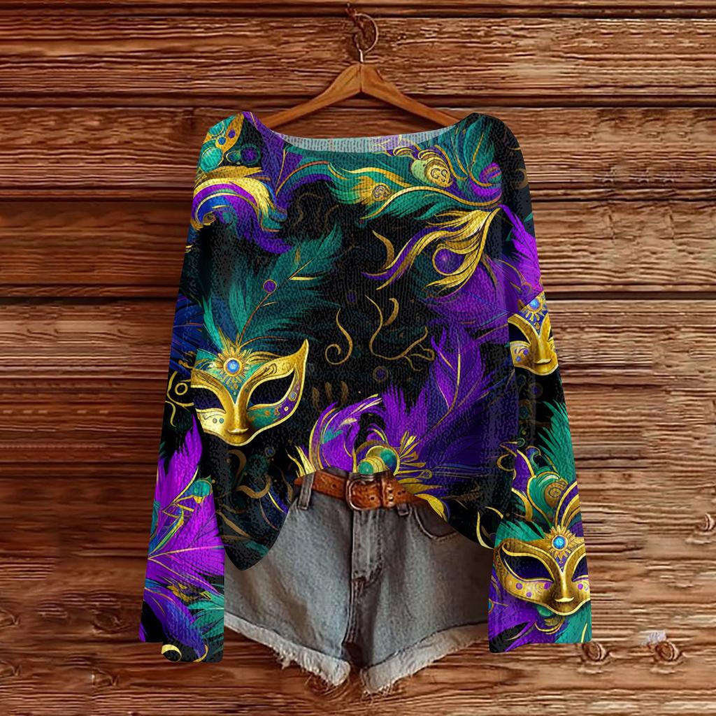 Женский модный пуловер с круглым вырезом, длинным рукавом и принтом, повседневный