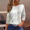 3/4 Length Sleeve Womens Tops Floral Print Vintage Fashion Casual Loose With Round Neck Plus Size Shirts