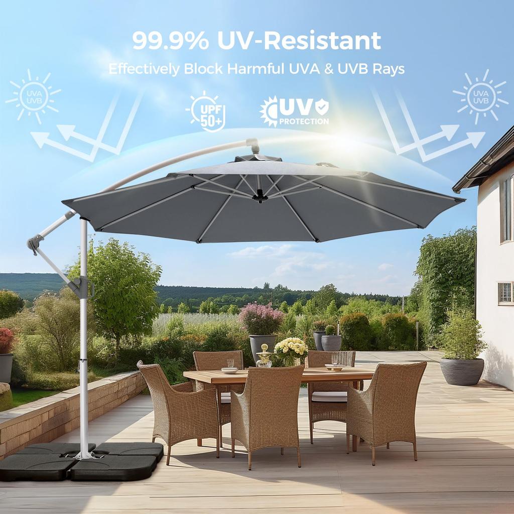Зонт для патио SY20 консольный 10 футов UPF50+ 500H устойчивый к выцветанию 8 зонтовых рам
