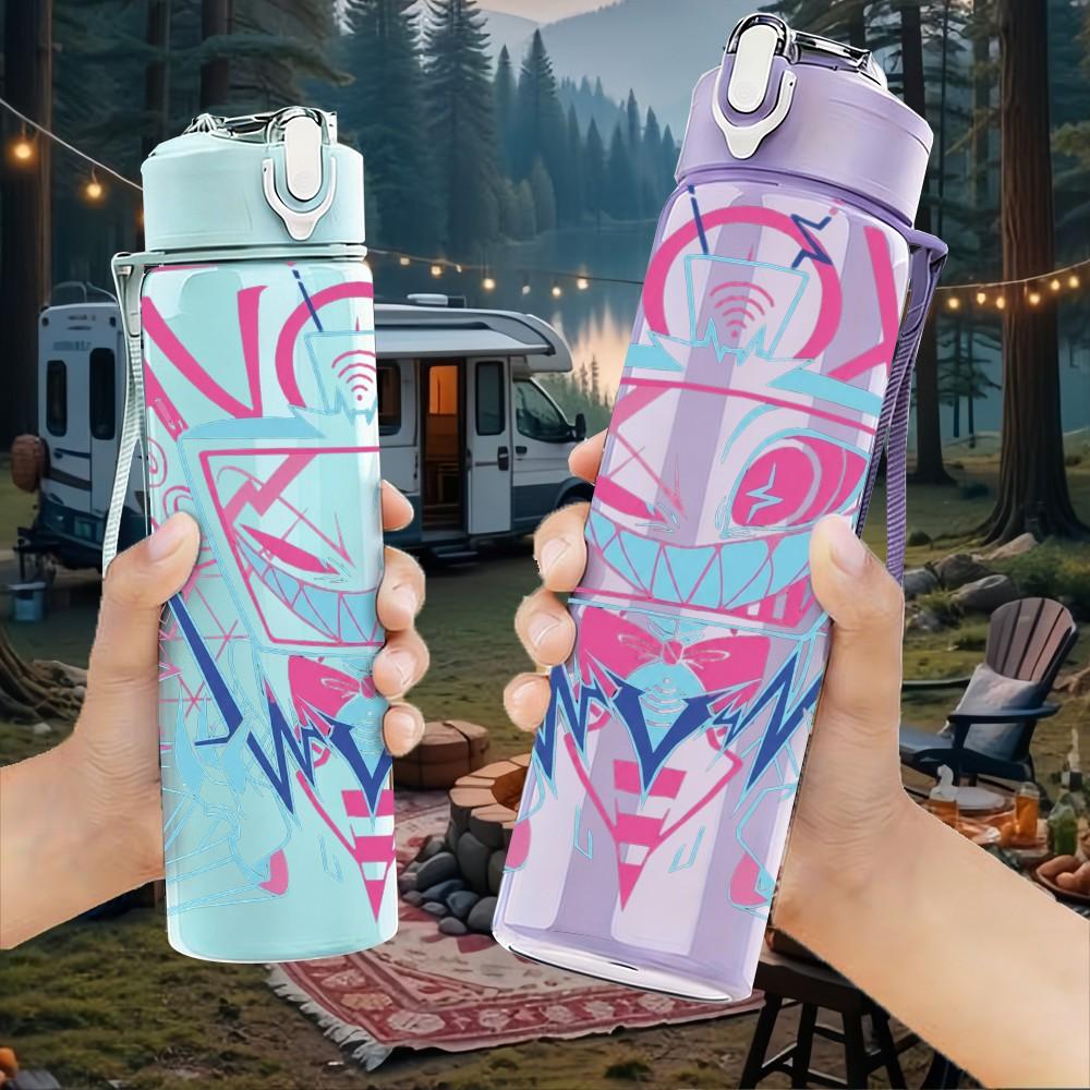 1PC Colorful Graphic 750ml sports water bottle leakproof straw lid outdoor office home