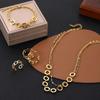 Double Layer Wear Gold Necklace Fashion Stainless Steel Diamond Costume Jewelry Necklace and Earring 4PCS Jewelry Sets