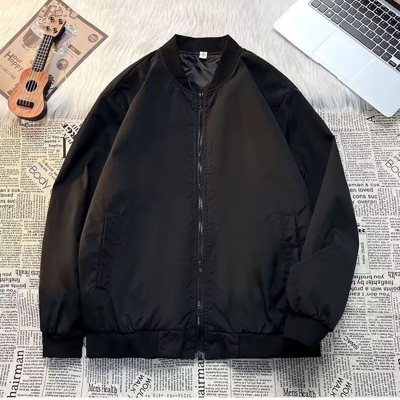 Men's Niche Street Style Retro Baseball Jacket 2024 - Solid Color, Spring/Autumn Outerwear for Couples