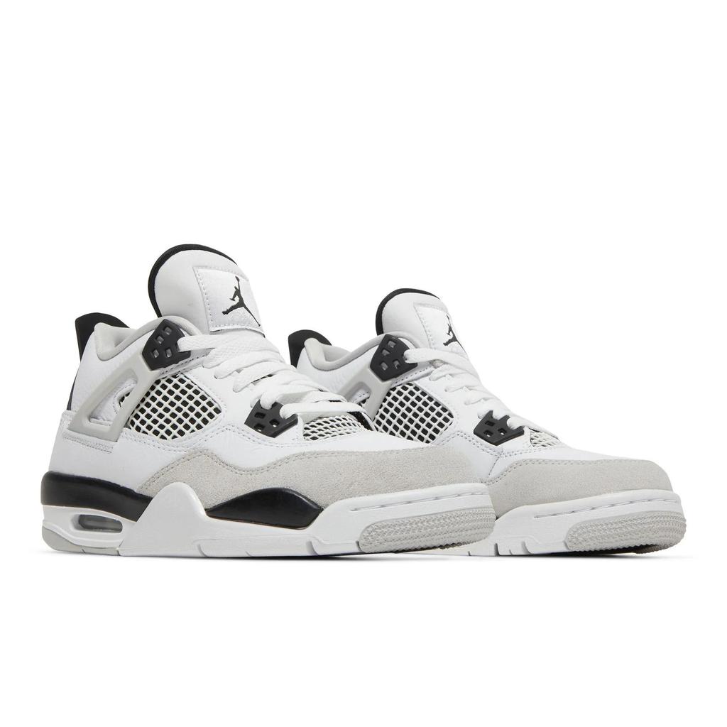 Air Jordan 4 Retro для школьников 'Military Black' (унисекс) Детские баскетбольные кроссовки Белый / Черный / Нейтрально-серый 408452 111