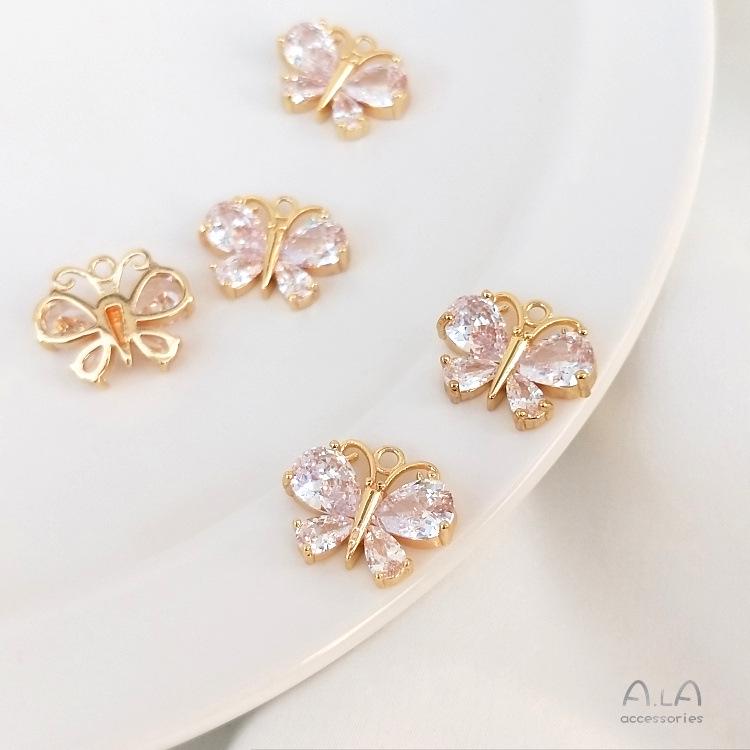 Подвеска-шарм в виде бабочки из золота 14 карат с цирконом для изготовления украшений своими руками