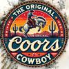 One Piece Antique Coors Cowboy Aluminum Metal Wall Art Sign 8x8 Inch Vintage Americana Decor for Bedroom, Kitchen, Dining Room
