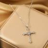 1pcs White Gold Necklace Ladies Cold Wind Set Glass Diamond Cross Copper Alloy