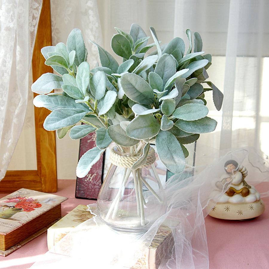 Artificial Flowers Flocking Rabbit Ear Leaf Fake Plants Valentine's Yard Home Room Decora Accessories Wedding Wreath Scrapbook