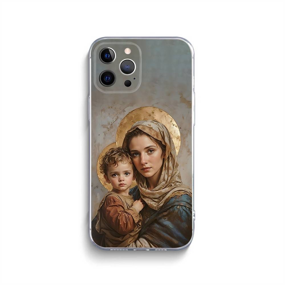 Virgen St.Mary Celestial Mother Phone Case For iPhone 16,15,14,13,12,11 Pro,Max,Plus,X,XS,XR,SE,Mini Transparent Silicone Soft