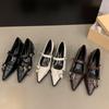 Французский темперамент заостренные высокие каблуки черные одинарные туфли женские туфли 2025 новые весна и осень зима Мэри Джейн маленькие кожаные туфли