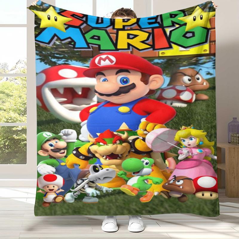 Retro M-Mario Bros Game Cartoon Flannel Blanket,Ultra Soft Warm Plush Throw for Home Bedroom Bed Sofa Cover Camping Picnic gift