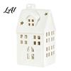 Handmade White Ceramic Ornament House Shape Candle Holder Hollow Tea Light Holder Decor Ornament Artistic Miniature Figurine for Christmas