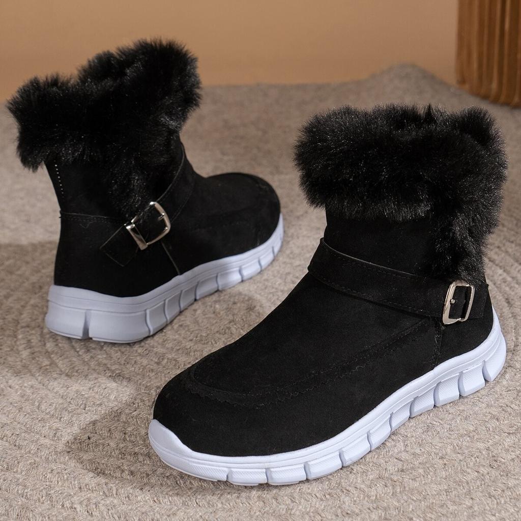 Autumn and Winter New Plus-size Women's Snow Boots Korean Version Thick Color Boots with Fleece Warm New Flat Boots Cotton Shoes