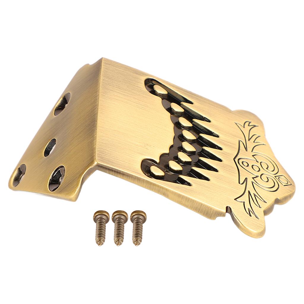 8 String Mandolin Tailpiece Feather Pattern Excellent Metal Bronze Color Mandolin Tailpiece