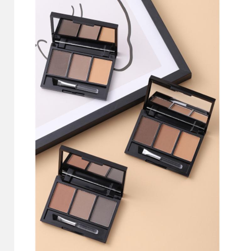 Трехцветный лоток для пудры для бровей, водонепроницаемый, не выцветающий, светлый для мужчин и женщин, серый, против пота, не выцветающий, долговечный