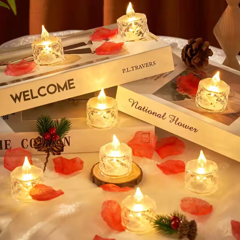 4/8/16Pcs Flameless LED Light Candles Crystal Candle Transparent Electronic Night Lamp for Wedding Valentine's Day Party 2030