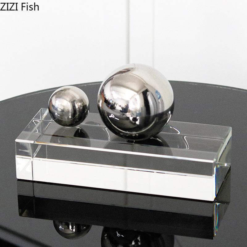 Metal Ball Strap Crystal Base Handicraft Ornaments Creative Living Room Foyer Desktop Decoration Home Decoration Accessories