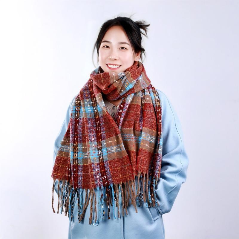 Autumn and Winter Atmosphere Scarf Women's Plaid Full of Galaxy Shawl Warm and Fashionable Christmas Student Scarf