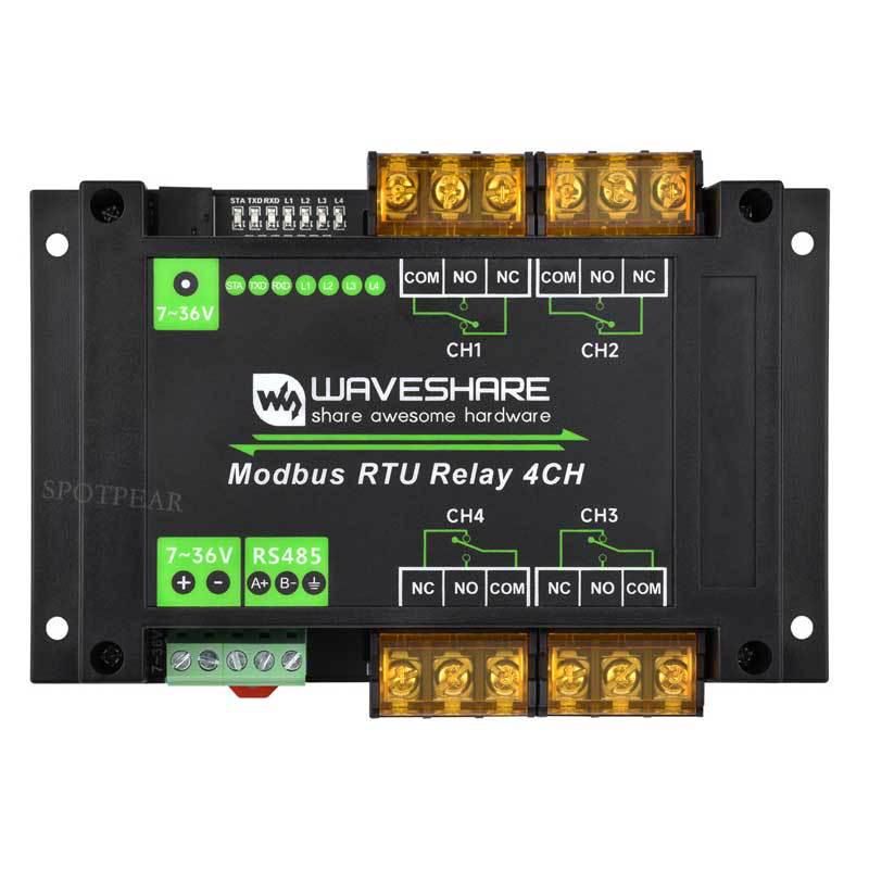4-канальный модуль реле RS485 Modbus RTU с высоким током и защитой от перенапряжения
