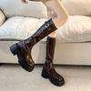 Увеличение роста 7 см женские сапоги 2025 новые универсальные длинные сапоги на толстой подошве-маффин для невысоких женщин новые высокие сапоги-рыцари женские