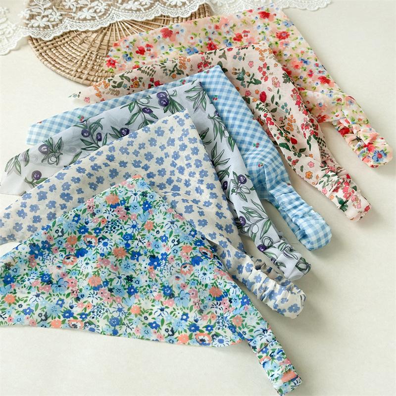 Floral Print Triangle Kerchief Headbands Elastic Back Bandana Style Hair Wraps Bohemia Garden Party Headwear For Women