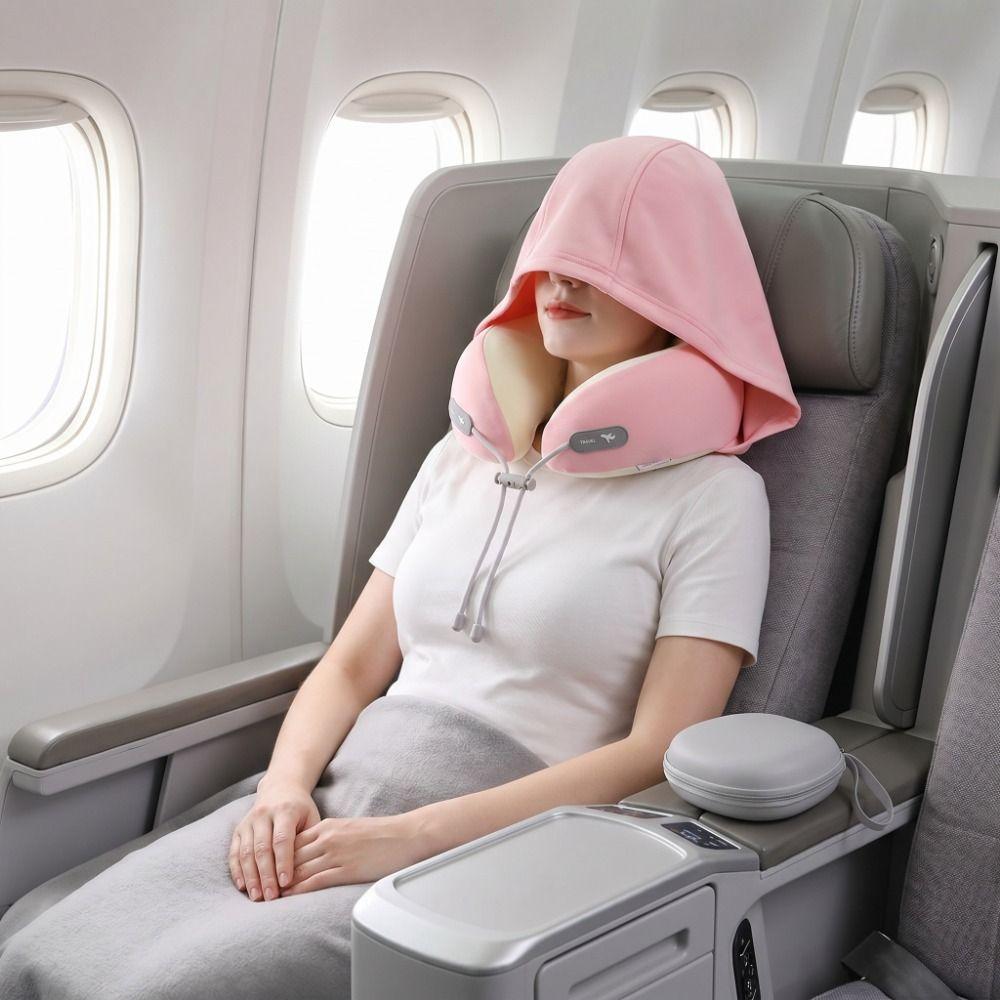 Ice Silk Ergonomic Neck Pillow Soft Travel Pillow Nap Hooded Neck Pillow Airplane