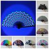Folding Fan Colorful Holographic Rave Fan Bamboo Ribs Hand Fan Decorative Gifts for Festival Dancing Party