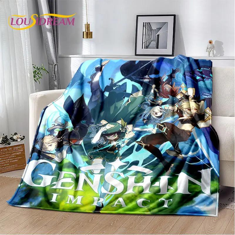 Мягкое плюшевое одеяло Genshin Impact с мультяшной игрой, фланелевое одеяло для гостиной, спальни, кровати, дивана, чехол для пикника, детское одеяло