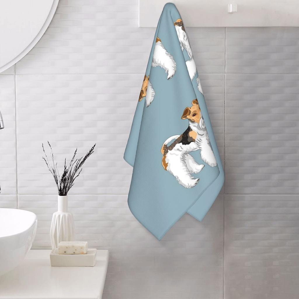 Retro Wire Haired Fox Terrier Design Soft Face Towel Quick Dry Pool Bath Cotton Towels Breathable