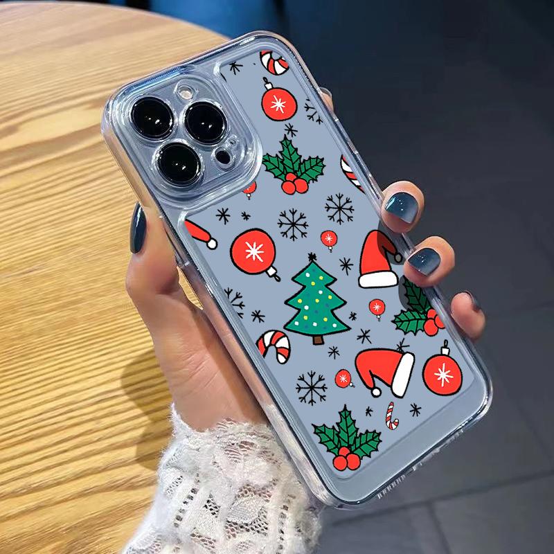 Чехол с рисунком Санта-Клауса, оленя, для iPhone 16, 15, 14, Pro Max, 13, 12, Mini, 11, Pro Max, Xr, Xs Max, 8, 7, противоударный, прозрачный, мягкий, силиконовый