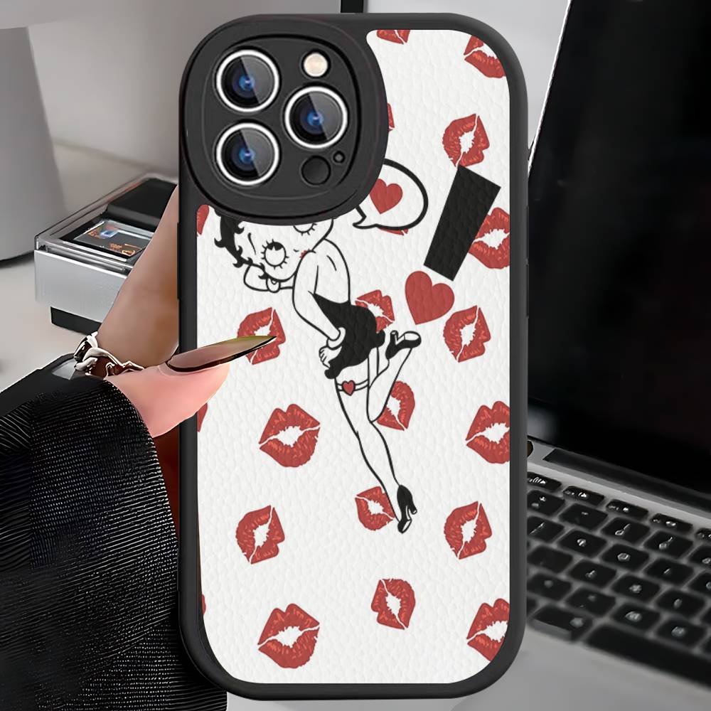 B-Betty-Cute-B-Boop Anime Leather Phone Case For iPhone 16 15 14 13 12 11 Pro Max Plus Shockproof Cover